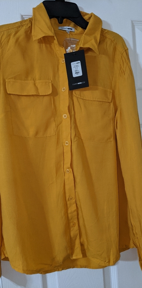 Sz L Mustard Yellow Dress Button Down Shirt